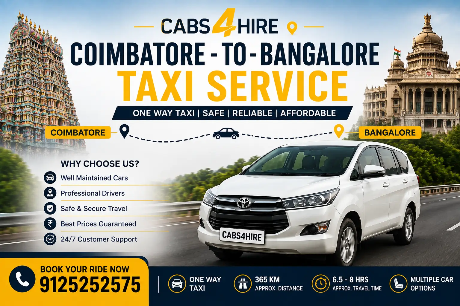 Coimbatore to Bangalore Taxi services